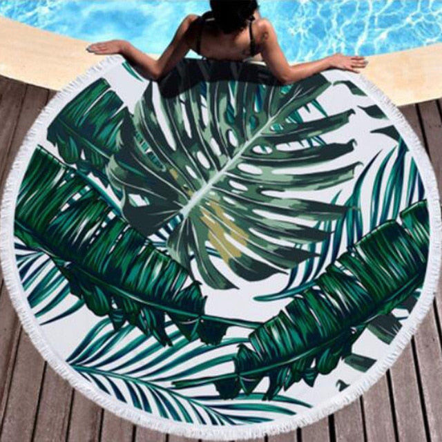 Tropical Beach Towel | Vibrant Round Beach Towel with Unique Tropical Patterns