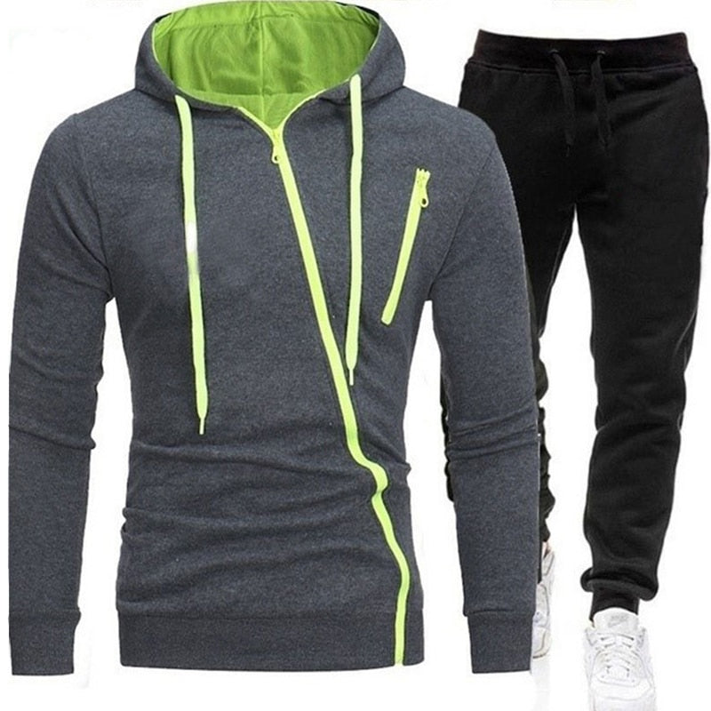 Urban Style Hoodie & Joggers Set | Stylish Contrast Zip