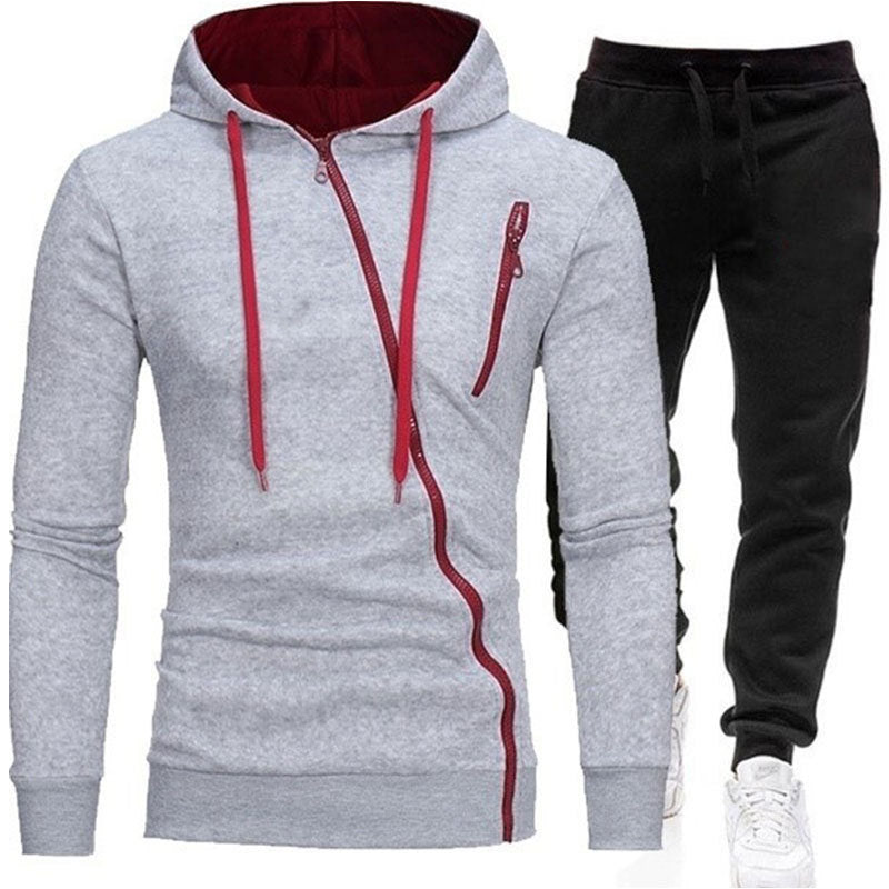 Urban Style Hoodie & Joggers Set | Stylish Contrast Zip