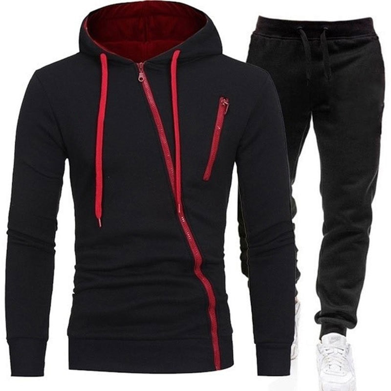 Urban Style Hoodie & Joggers Set | Stylish Contrast Zip