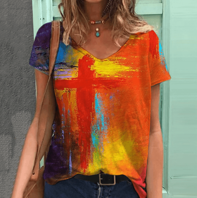 Vibrant Art Cross Blouse | Unique Fashion and Colorful Print Design