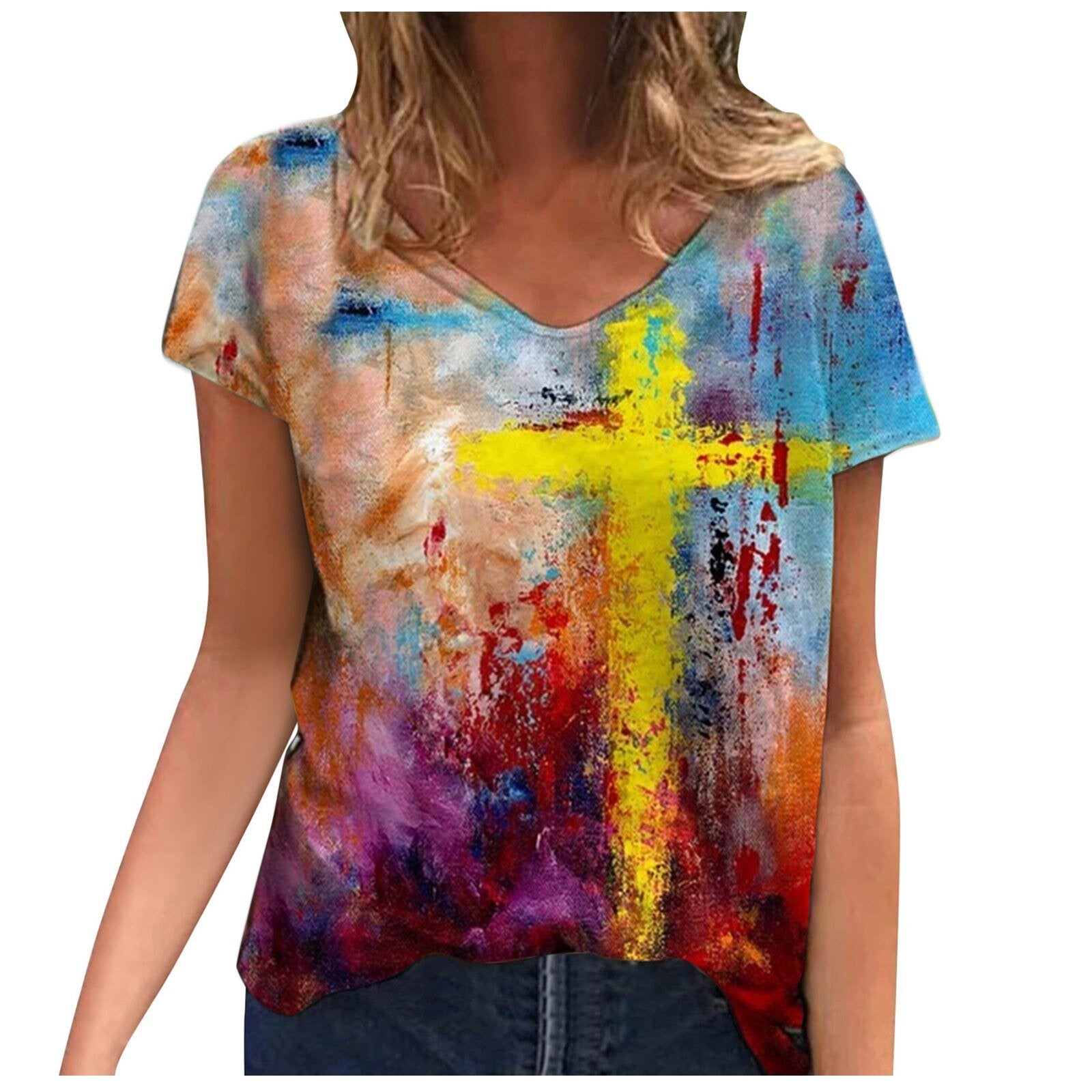 Vibrant Art Cross Blouse | Unique Fashion and Colorful Print Design