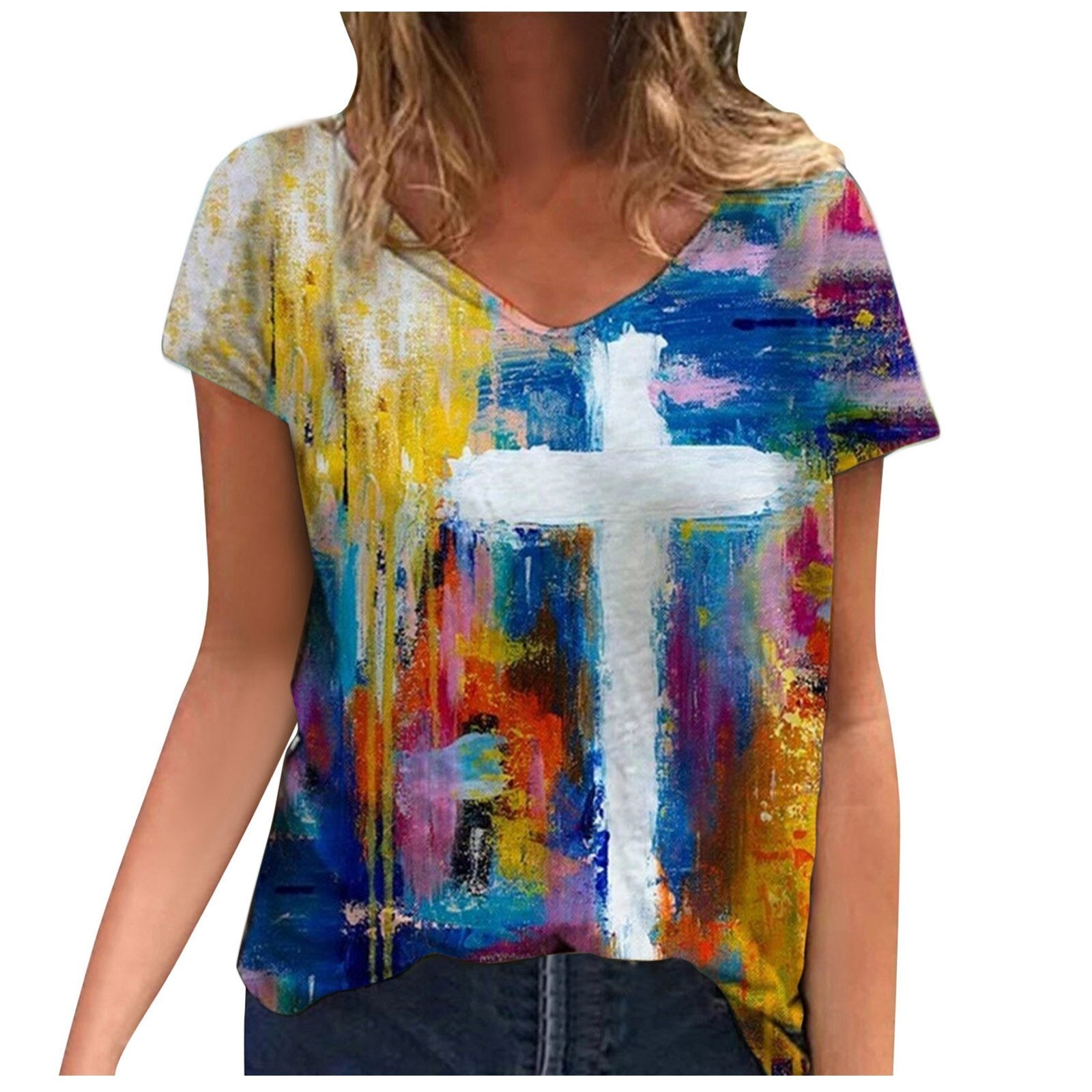 Vibrant Art Cross Blouse | Unique Fashion and Colorful Print Design