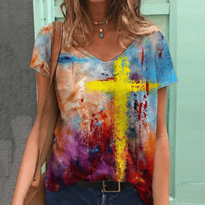 Vibrant Art Cross Blouse | Unique Fashion and Colorful Print Design