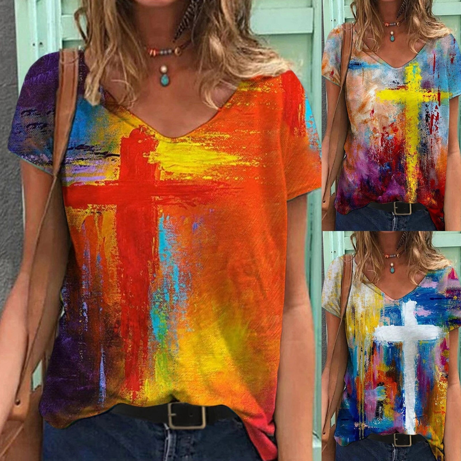 Vibrant Art Cross Blouse | Unique Fashion and Colorful Print Design