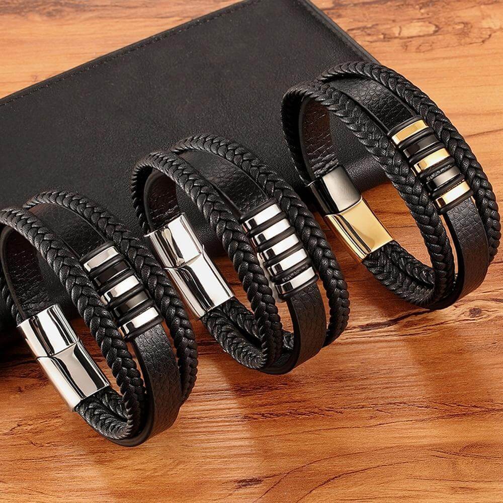 Vintage Braided Leather Bracelet | Gold and Silver Tone Accents