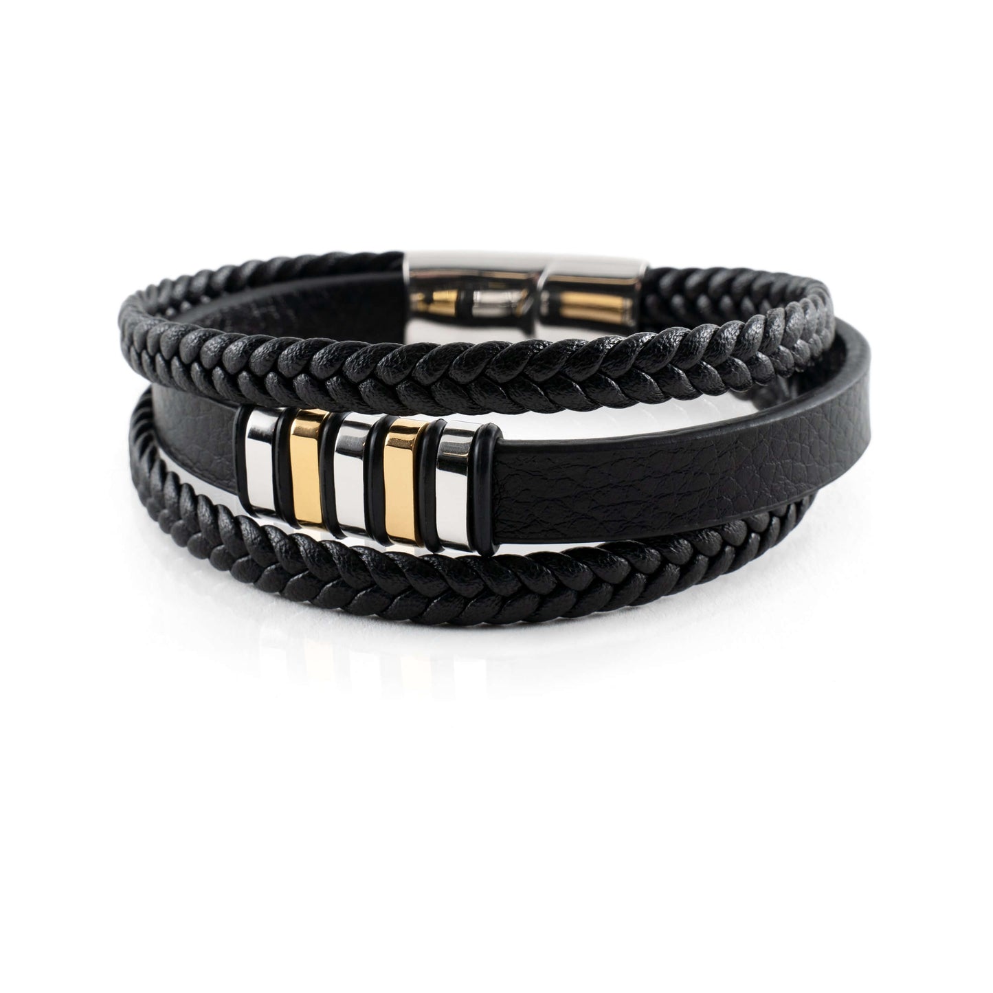 Vintage Braided Leather Bracelet | Gold and Silver Tone Accents