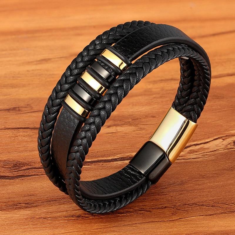 Vintage Braided Leather Bracelet | Gold and Silver Tone Accents
