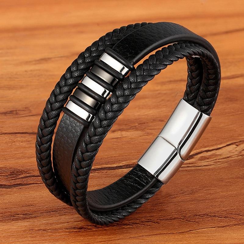 Vintage Braided Leather Bracelet | Gold and Silver Tone Accents