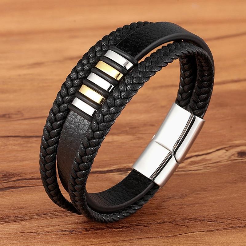 Vintage Braided Leather Bracelet | Gold and Silver Tone Accents