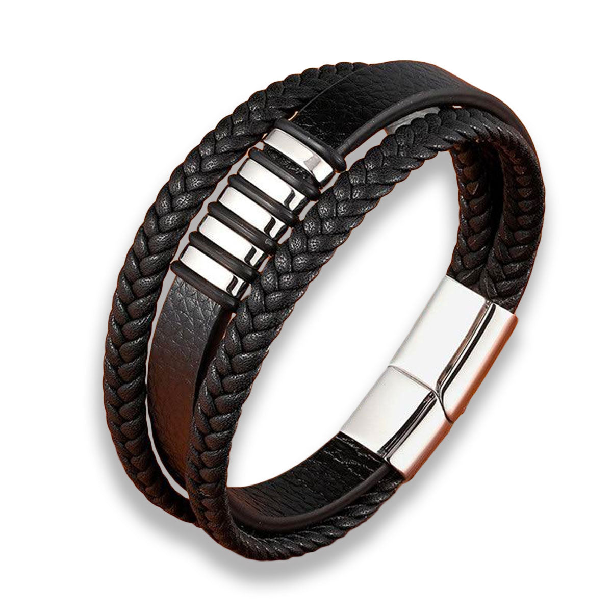 Vintage Braided Leather Bracelet | Gold and Silver Tone Accents