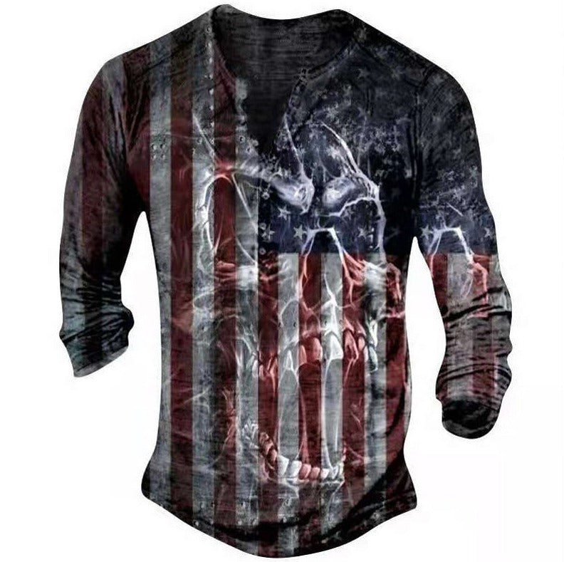 Vintage Patriotic Henley Shirt | Timeless Bold Graphics