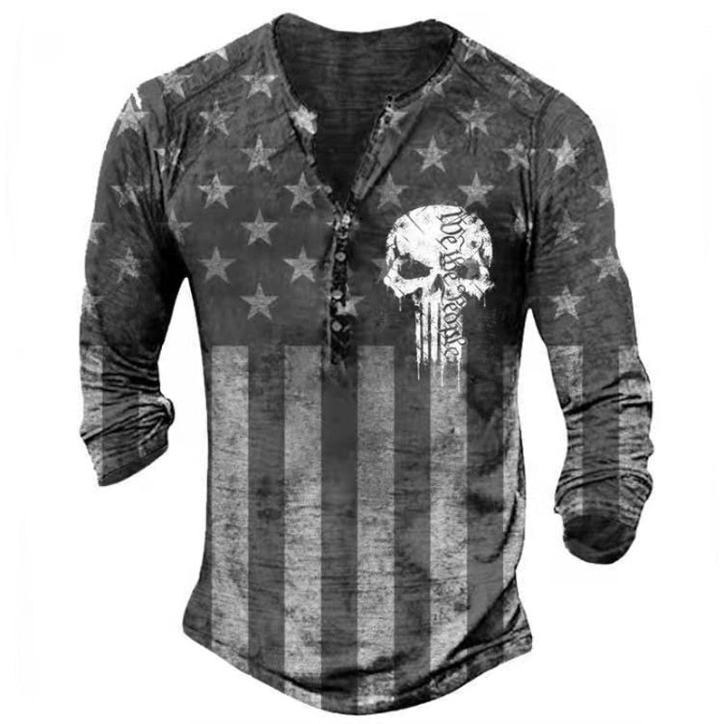 Vintage Patriotic Henley Shirt | Timeless Bold Graphics