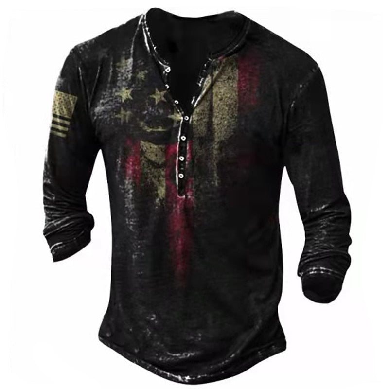 Vintage Patriotic Henley Shirt | Timeless Bold Graphics