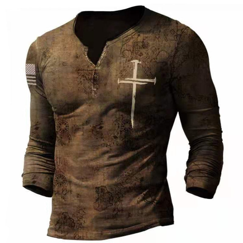 Vintage Patriotic Henley Shirt | Timeless Bold Graphics