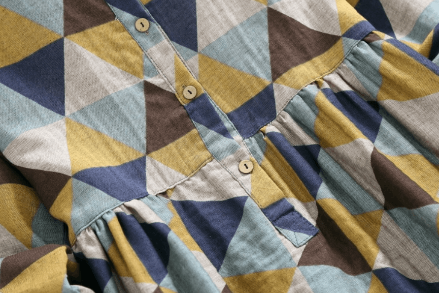 Vintage Patterned Dress | Timeless Button-Down Elegance