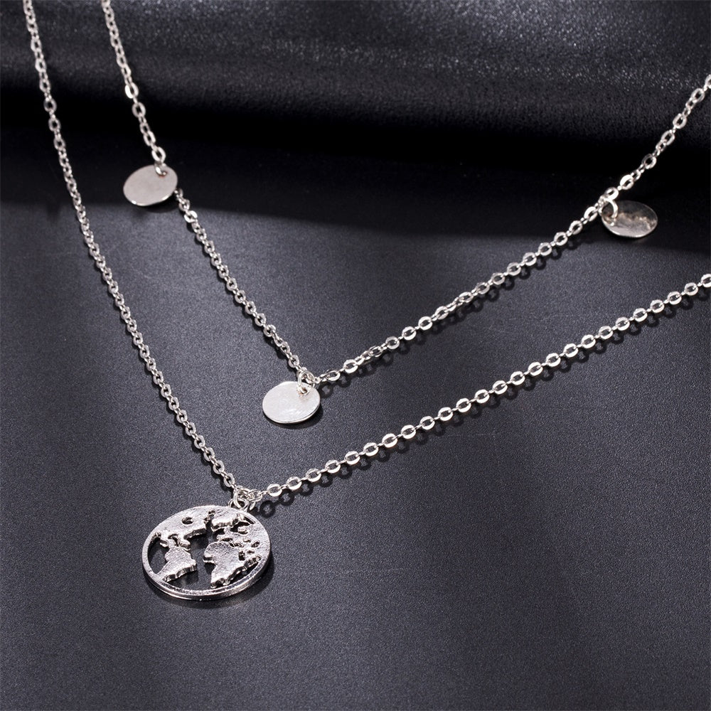 World Map Layered Necklace | Elegant Travel-Inspired Design