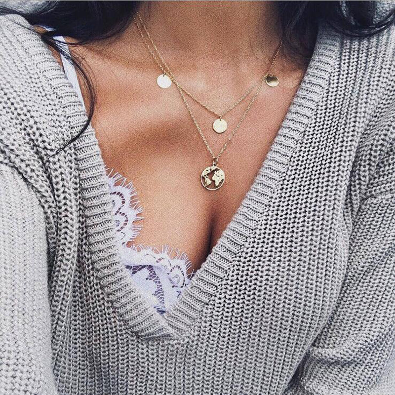World Map Layered Necklace | Elegant Travel-Inspired Design