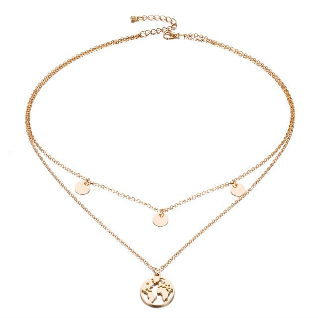 World Map Layered Necklace | Elegant Travel-Inspired Design