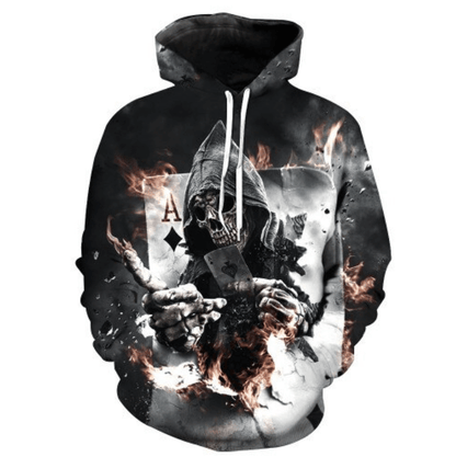 Ace Skull Hoodie | Fiery 3D Skull Graphic