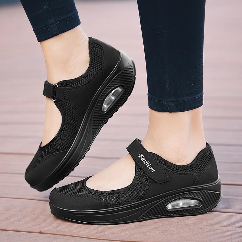 Airflow Shock Absorption Sneakers | Breathable Mesh Design & Adjustable Strap
