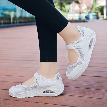 Airflow Shock Absorption Sneakers | Breathable Mesh Design & Adjustable Strap