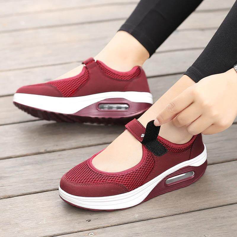 Airflow Shock Absorption Sneakers | Breathable Mesh Design & Adjustable Strap