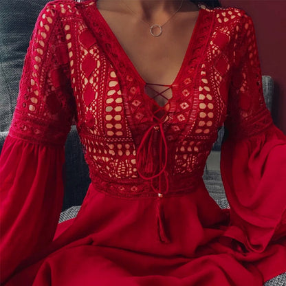 Boho Chic A-Line Dress | Elegant Bohemian Lace Design