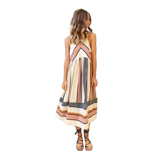 Boho Chic Midi Dress | Vibrant Stripes Bohemian Style