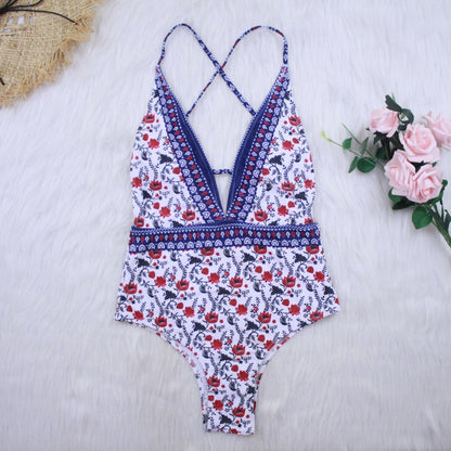 Boho Chic One-Piece Swimsuit | Vibrant Floral Print Swimwear