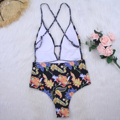 Boho Chic One-Piece Swimsuit | Vibrant Floral Print Swimwear