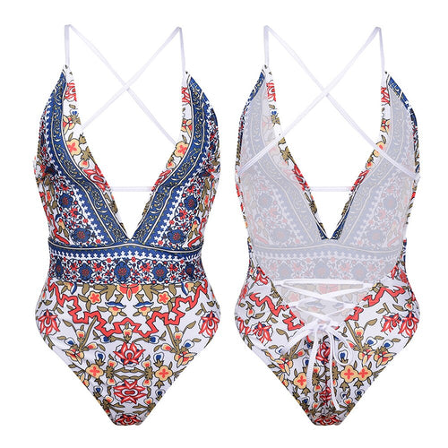Boho Chic One-Piece Swimsuit | Vibrant Floral Print Swimwear