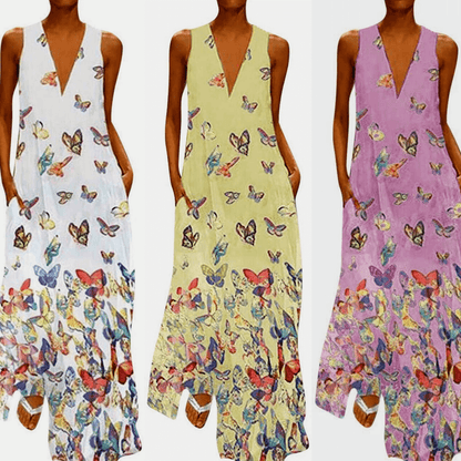 Butterfly Pattern Maxi Dress | Vibrant & Elegant Wardrobe Essential