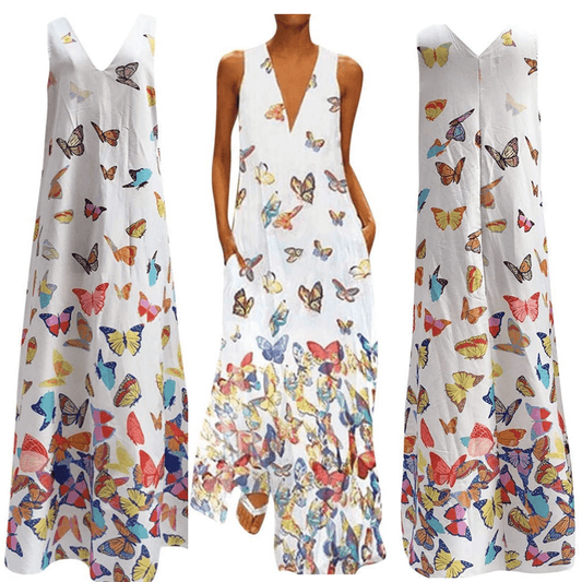 Butterfly Pattern Maxi Dress | Vibrant & Elegant Wardrobe Essential