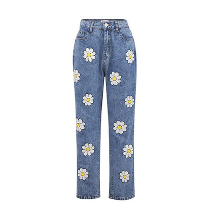 Daisy Print High-Waist Jeans | Retro Style Must-Have