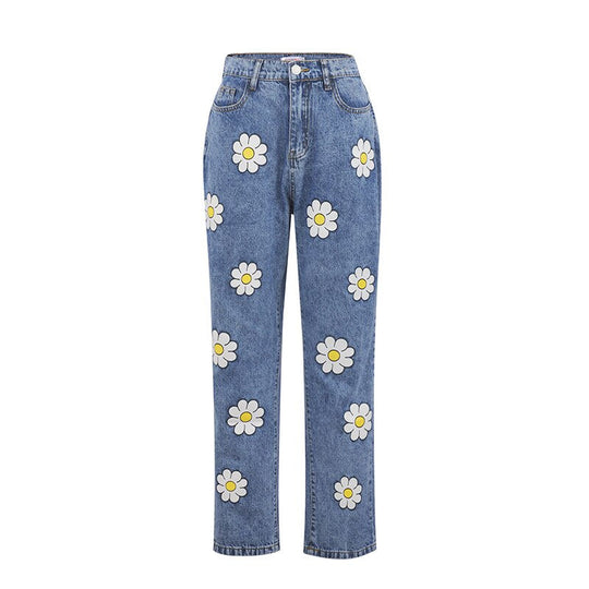 Daisy Print High-Waist Jeans | Retro Style Must-Have