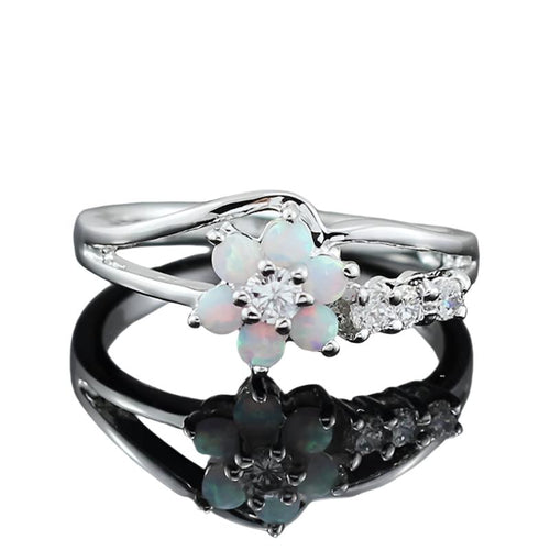 Dazzling Opal Flower Ring | Sterling Silver Opal and Crystal Design