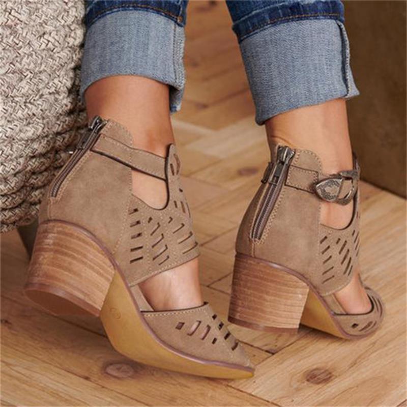 Elegant Cutout Chunky Heel Sandals | All-Day Comfort & Style