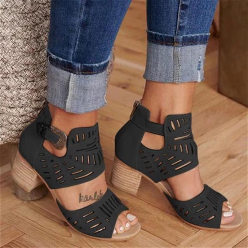 Elegant Cutout Chunky Heel Sandals | All-Day Comfort & Style