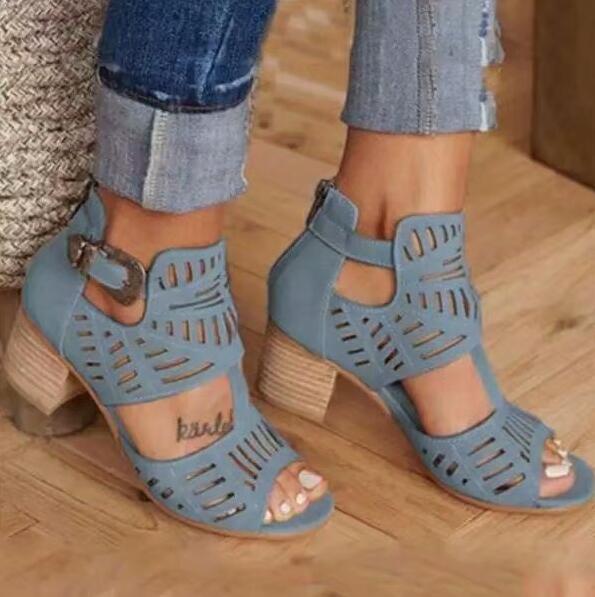 Elegant Cutout Chunky Heel Sandals | All-Day Comfort & Style