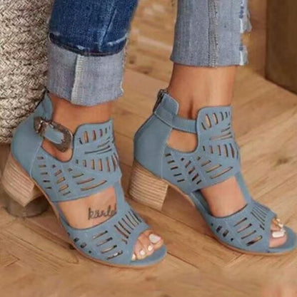 Elegant Cutout Chunky Heel Sandals | All-Day Comfort & Style