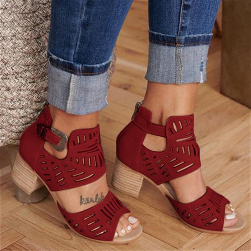 Elegant Cutout Chunky Heel Sandals | All-Day Comfort & Style