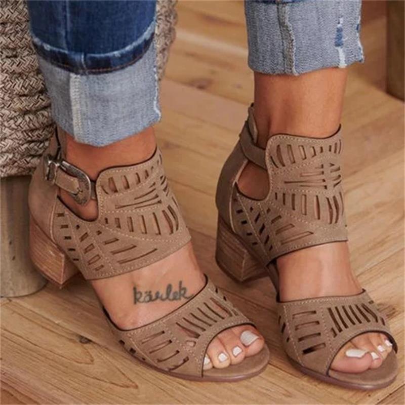 Elegant Cutout Chunky Heel Sandals | All-Day Comfort & Style
