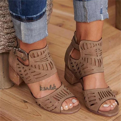 Elegant Cutout Chunky Heel Sandals | All-Day Comfort & Style