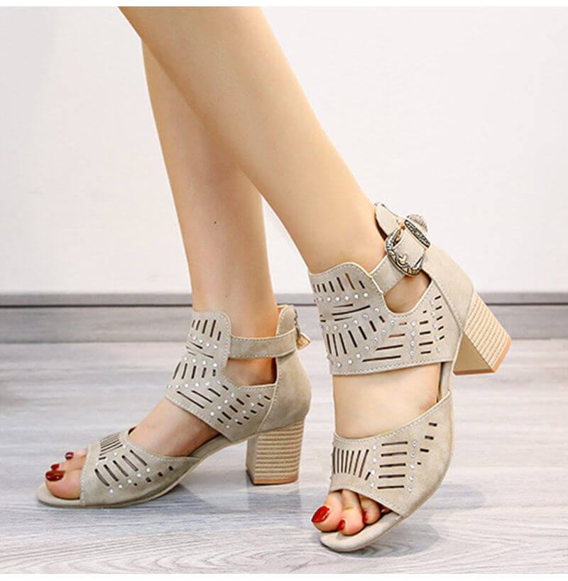 Elegant Cutout Chunky Heel Sandals | All-Day Comfort & Style