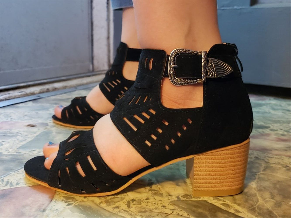 Elegant Cutout Chunky Heel Sandals | All-Day Comfort & Style