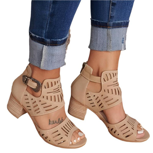 Elegant Cutout Chunky Heel Sandals | All-Day Comfort & Style