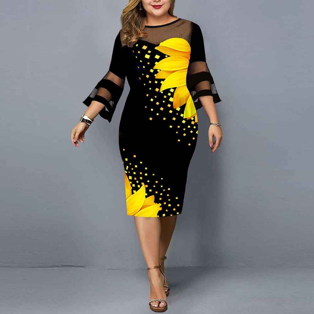 Elegant Floral Sheath Dress | Plus Size Fashion Dress