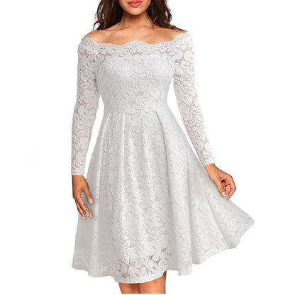 Elegant Lace A-Line Dress | Timeless Off-Shoulder Style