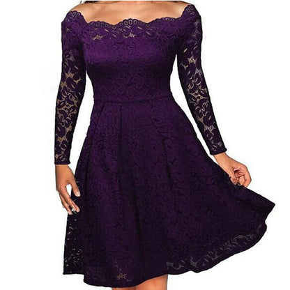 Elegant Lace A-Line Dress | Timeless Off-Shoulder Style